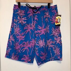 Good Vibes by Drill Clothing Royal Purple‎ Paisley Palm Knit Shorts NWT Men's L
